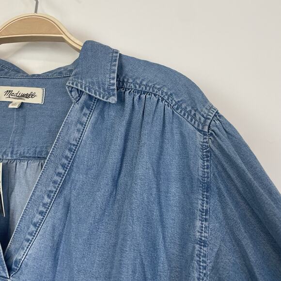 Madewell Chambray Easy Y-Neck Button-Up Shirt in Ritch Wash NS351 Casual Work - Picture 6 of 10